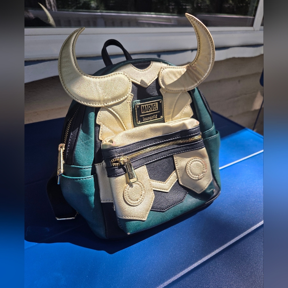 Disney Marvel x Loungefly Loki Helmet Mini Backpack - Teal & Cream - Picture 3 of 10